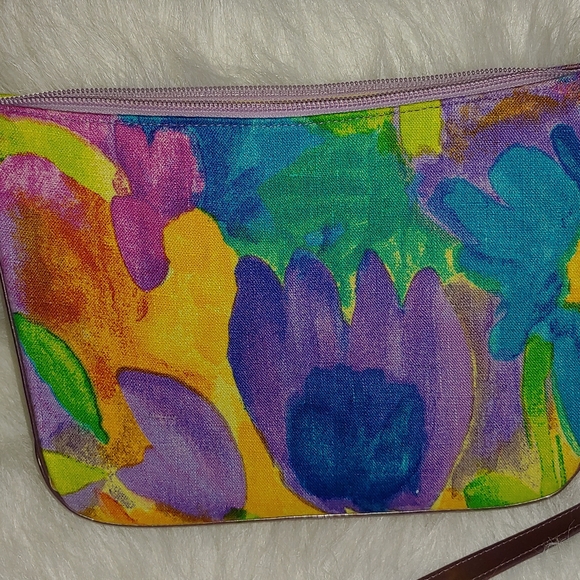 Stuart Weitzman Floral Purple Lunar Linene  Shoulder Bag - Picture 8 of 10